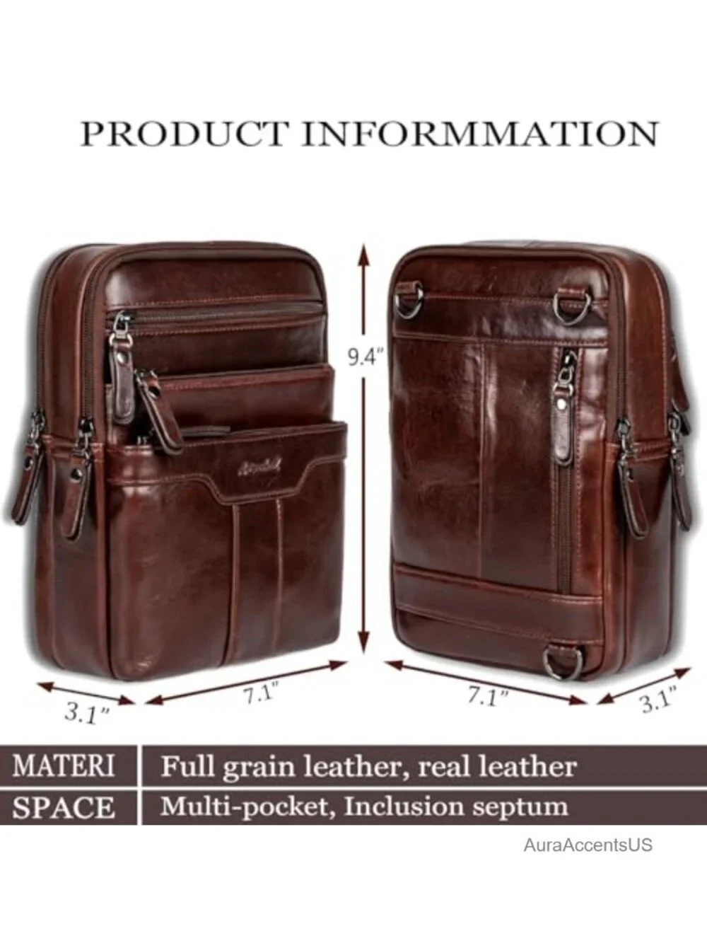 Genuine Leather Messenger Bag for Men, Small Crossbody Sling Shoulder Bag
